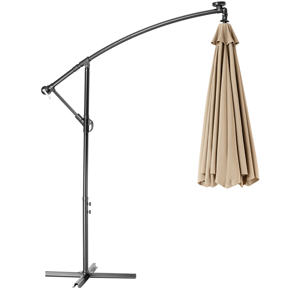 Ombrellone da Giardino 3mt Palo Decentrato 8stecche Carrucola Luci Led Ecrù