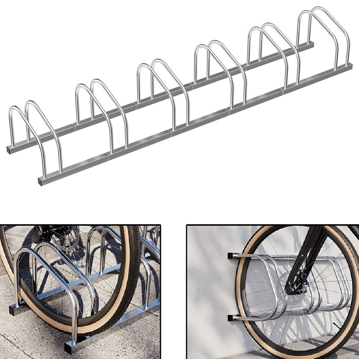 Rastrelliera Parcheggio Bici 6 Posti in Acciaio 33x27x162 cm Silver