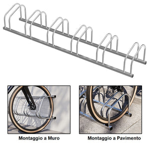 Rastrelliera Parcheggio Bici 6 Posti in Acciaio 33x27x162 cm Silver
