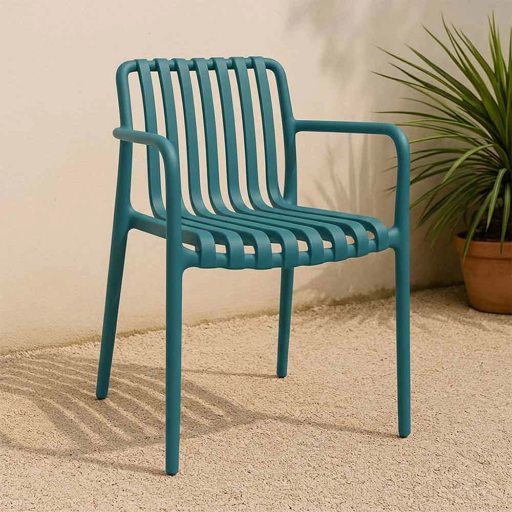 Sedia Iside da esterno in plastica verde petrolio comfort premium con braccioli