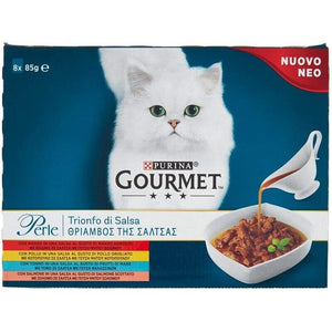 GOURMET PERLE 8 PZ DA 85 GR GUSTO MANZO POLLO SALMONE E CONIGLIO