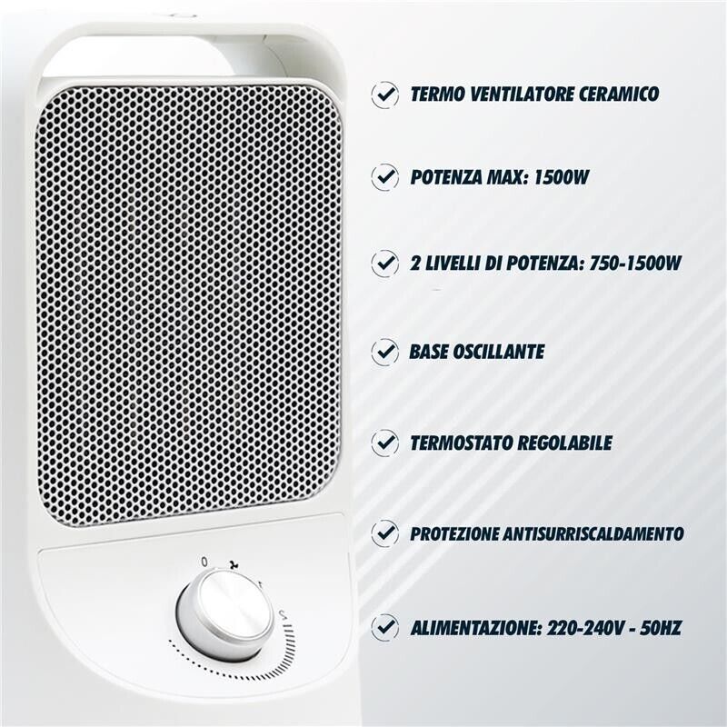 HIGH-TECH TERMOVENTILATORE CERAMICO 750-1500 WATT