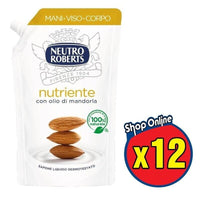 SET 12 CONFEZIONI NEUTRO ROBERTS RICARICA 400 ML DI SAPONE NUTRIENTEI MANDORLA