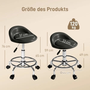 SGABELLO GIREVOLE REGOLABILE CON SCHIENALE 59-75 cm IN PELLE NERA