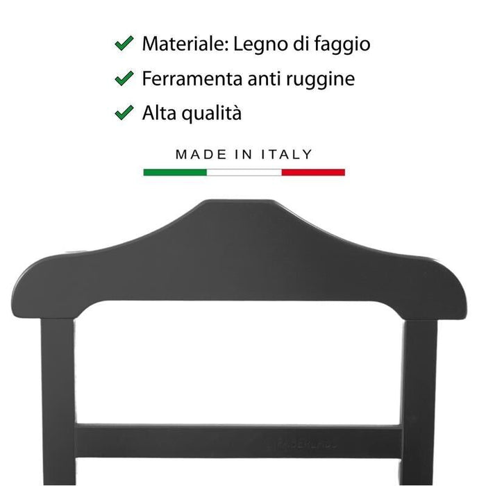 INDOSSATORE APPENDIABITI DA CAMERA IN LEGNO DI FAGGIO NERO 44 X 25 X 98 H