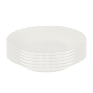 SET 6 PIATTI FONDI PRIMA IN VETRO TEMPERATO BIANCO DA 23 CM