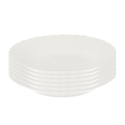 SET 6 PIATTI FONDI PRIMA IN VETRO TEMPERATO BIANCO DA 23 CM
