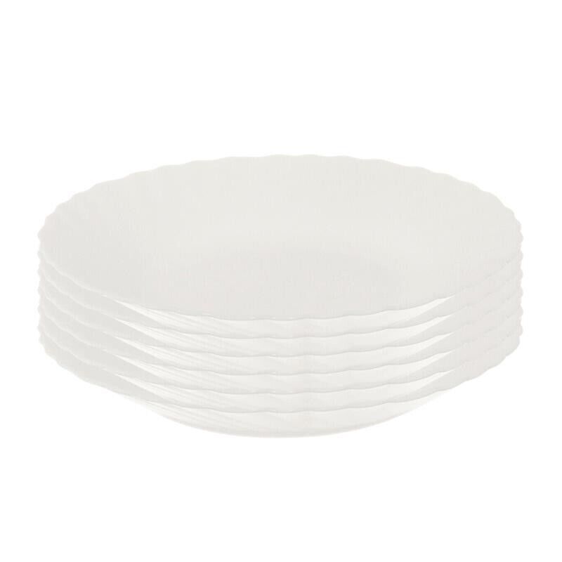 SET 6 PIATTI FONDI PRIMA IN VETRO TEMPERATO BIANCO DA 23 CM