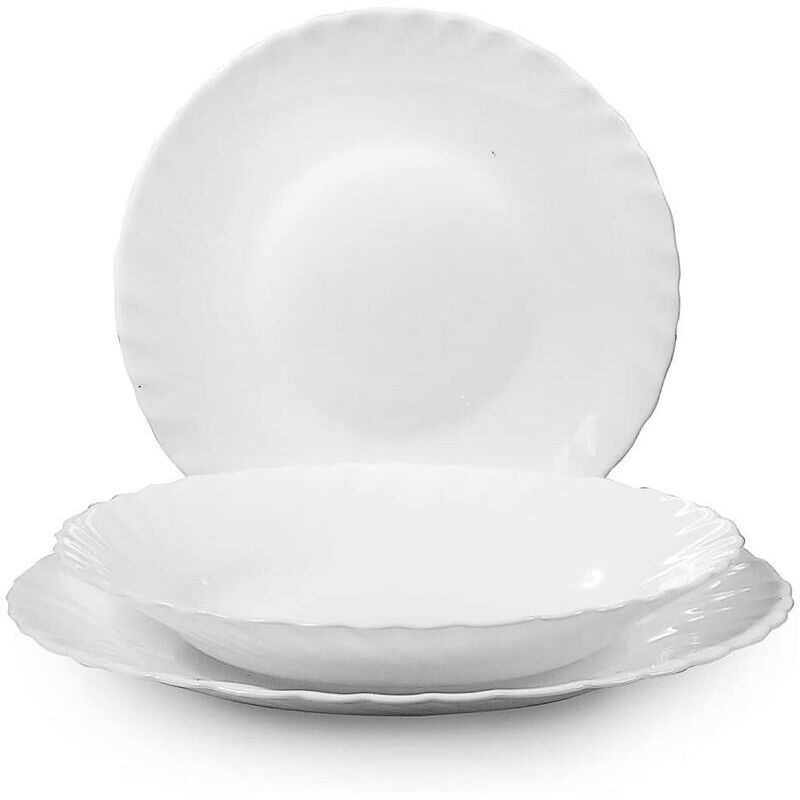 SET 18 PIATTI PRIMA VETRO TEMPERATO BIANCO CON PIATTI PIANI, FONDI E DA FRUTTA