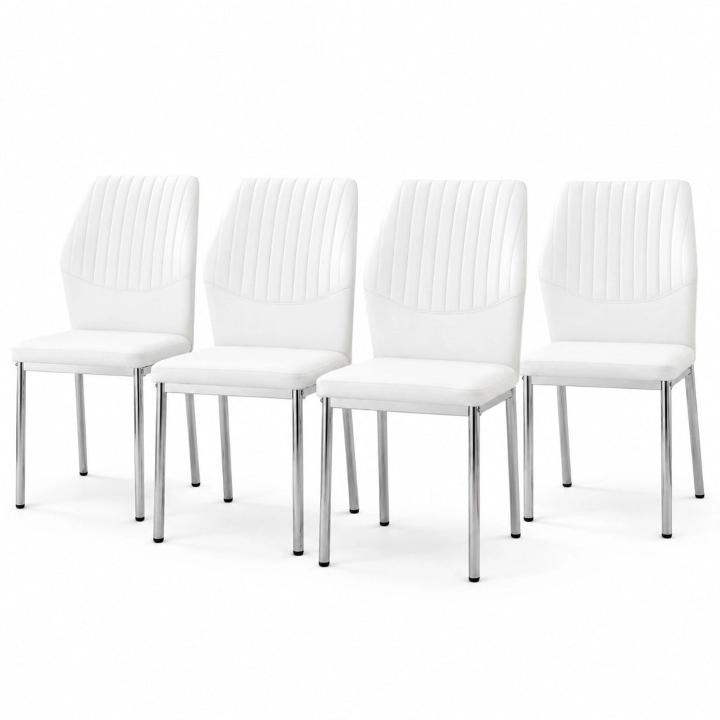 Set di 4 sedie da pranzo in PU bianco e metallo argento