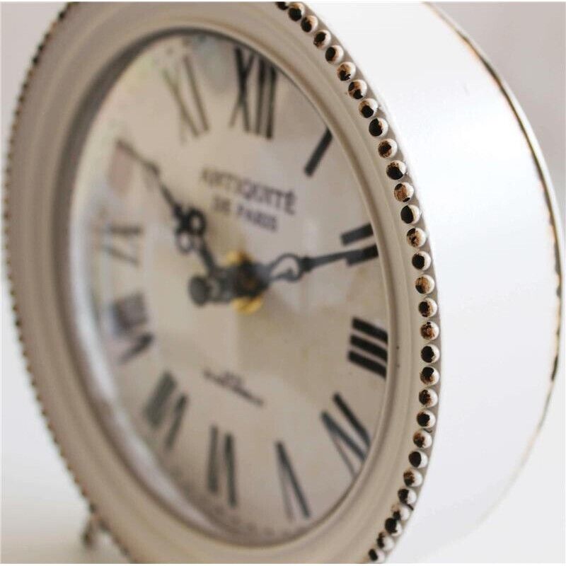 OROLOGIO DA APPOGGIO MARIN TONDO IN FERRO BIANCO 14 X 5,5 X H18,5 CM