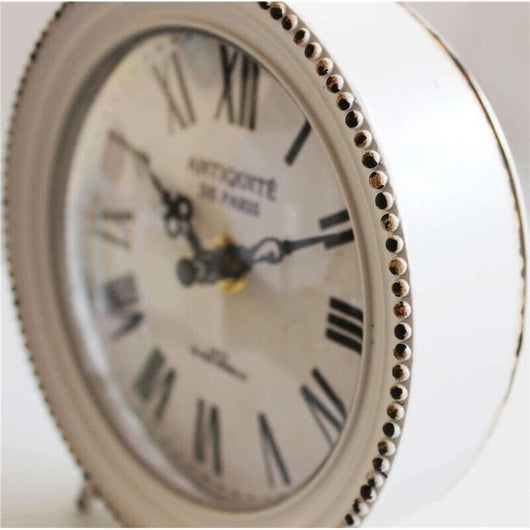 OROLOGIO DA APPOGGIO MARIN TONDO IN FERRO BIANCO 14 X 5,5 X H18,5 CM