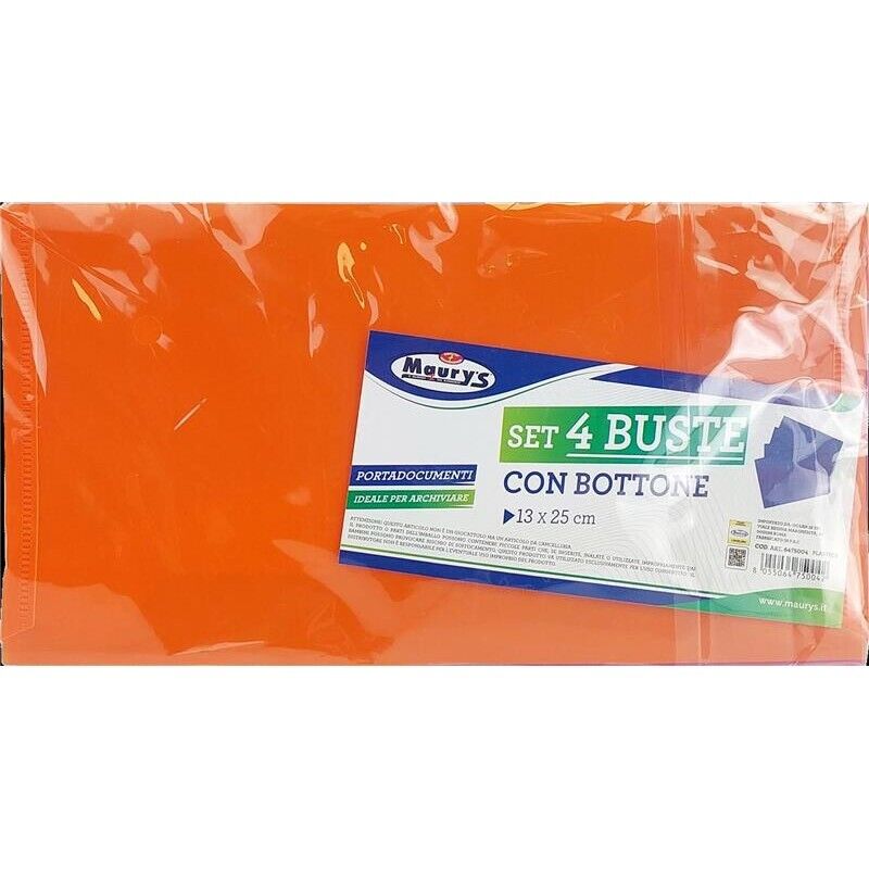 MAURY'S BUSTE PORTA DOCUMENTI CON BOTTONE CONFEZIONE DA 4 PEZZI