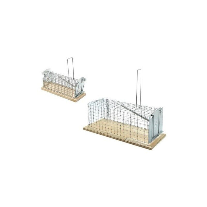 TRAPPOLA PER TOPI A GALLERIA IN FILO DI FERRO ZINCO-CROMATO CON BASE IN LEGNO