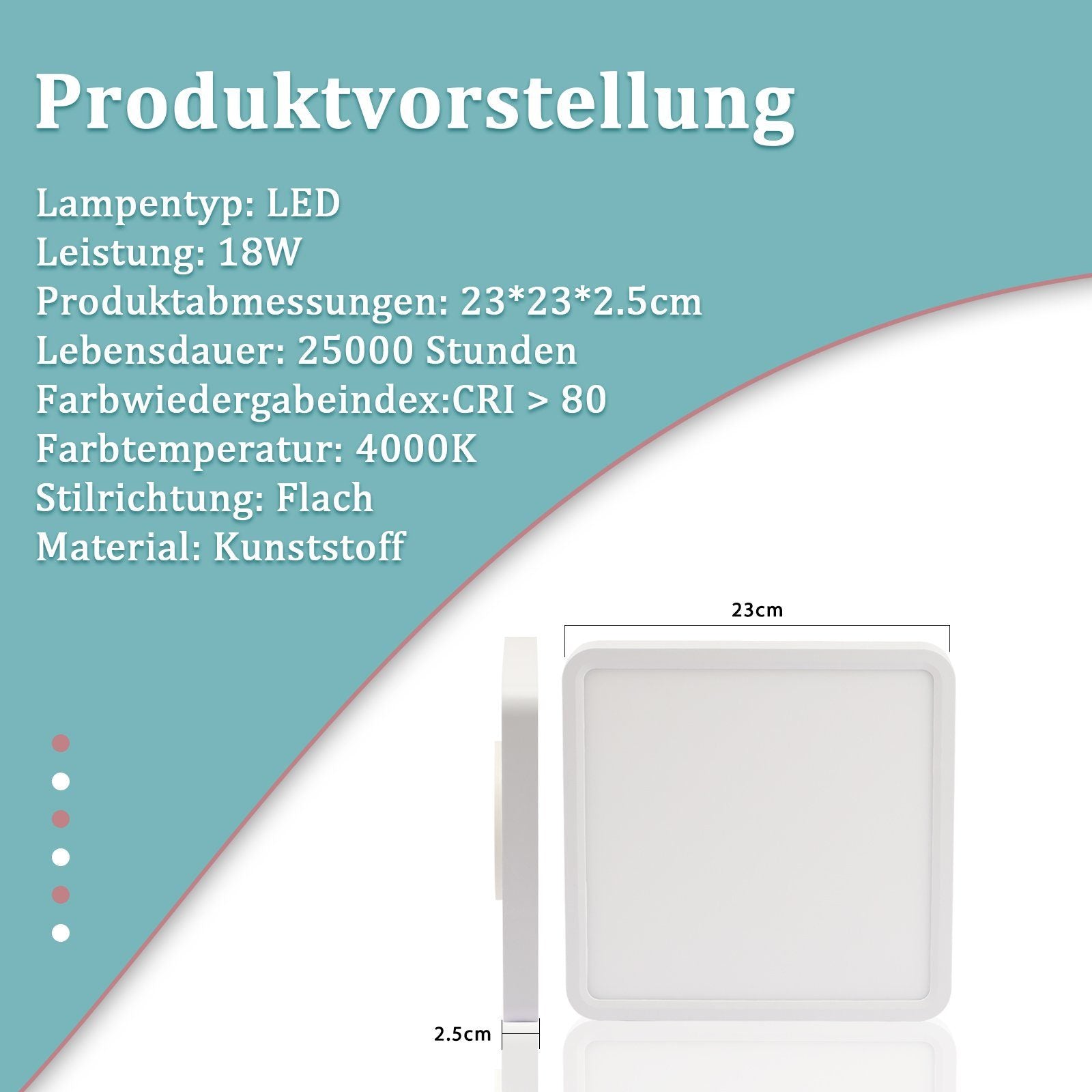 ZMH Lampada da soffitto LED piatta 23cm 18W IP20 bianco neutro per cucina camera letto corridoio