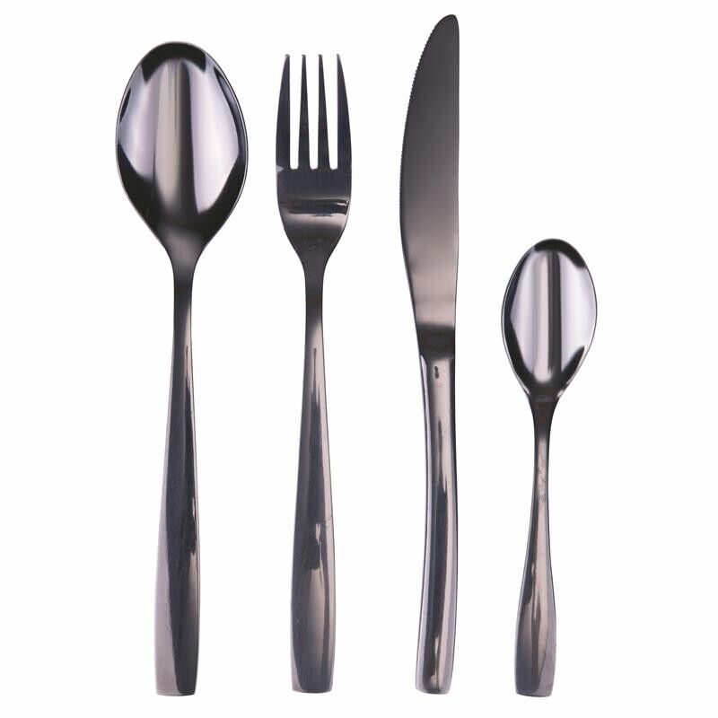 SET 16 POSATE MANHATTAN IN COLORE NERO LUCIDO