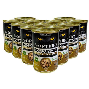 OPTIMO SET 12 BOCCONCINI PER GATTO AL GUSTO POLLO E TACCHINO DA 400 GR