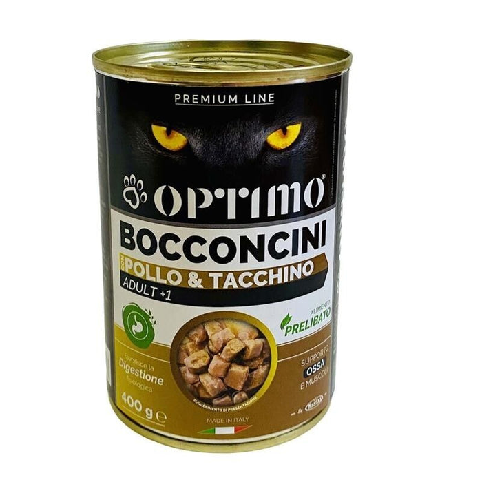 OPTIMO SET 12 BOCCONCINI PER GATTO AL GUSTO POLLO E TACCHINO DA 400 GR