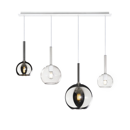 Lampadario Contemporaneo Future Metallo Bianco Vetro Trasp-Cromo 4 Luci E27