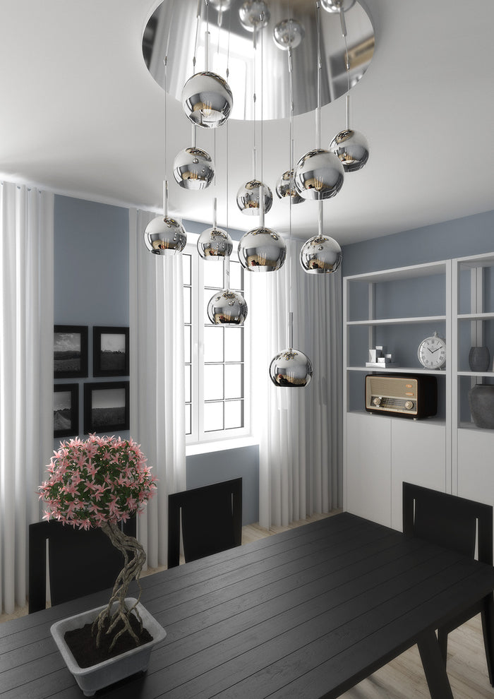 Lampadario Contemporaneo Future Metallo Cromo Vetro Mix 12 Luci E27