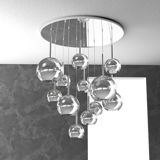 Lampadario Contemporaneo Future Metallo Cromo Vetro Mix 12 Luci E27