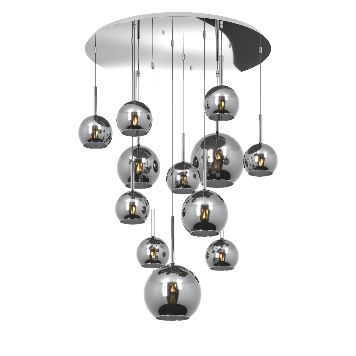 Lampadario Contemporaneo Future Metallo Cromo Vetro Mix 12 Luci E27