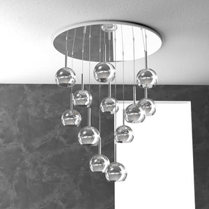 Lampadario Contemporaneo Future Metallo Cromo Vetro 12 Luci E27