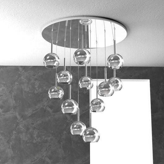 Lampadario Contemporaneo Future Metallo Cromo Vetro 12 Luci E27