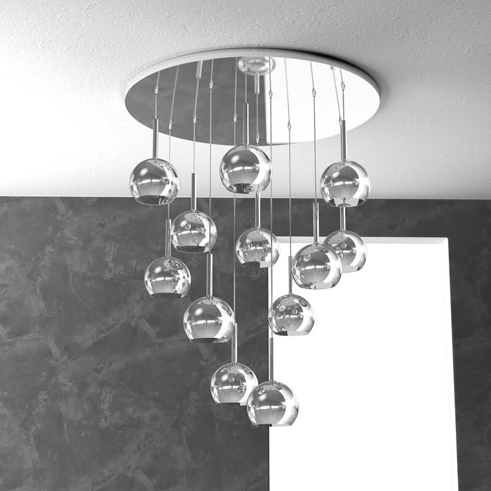 Lampadario Contemporaneo Future Metallo Cromo Vetro 12 Luci E27