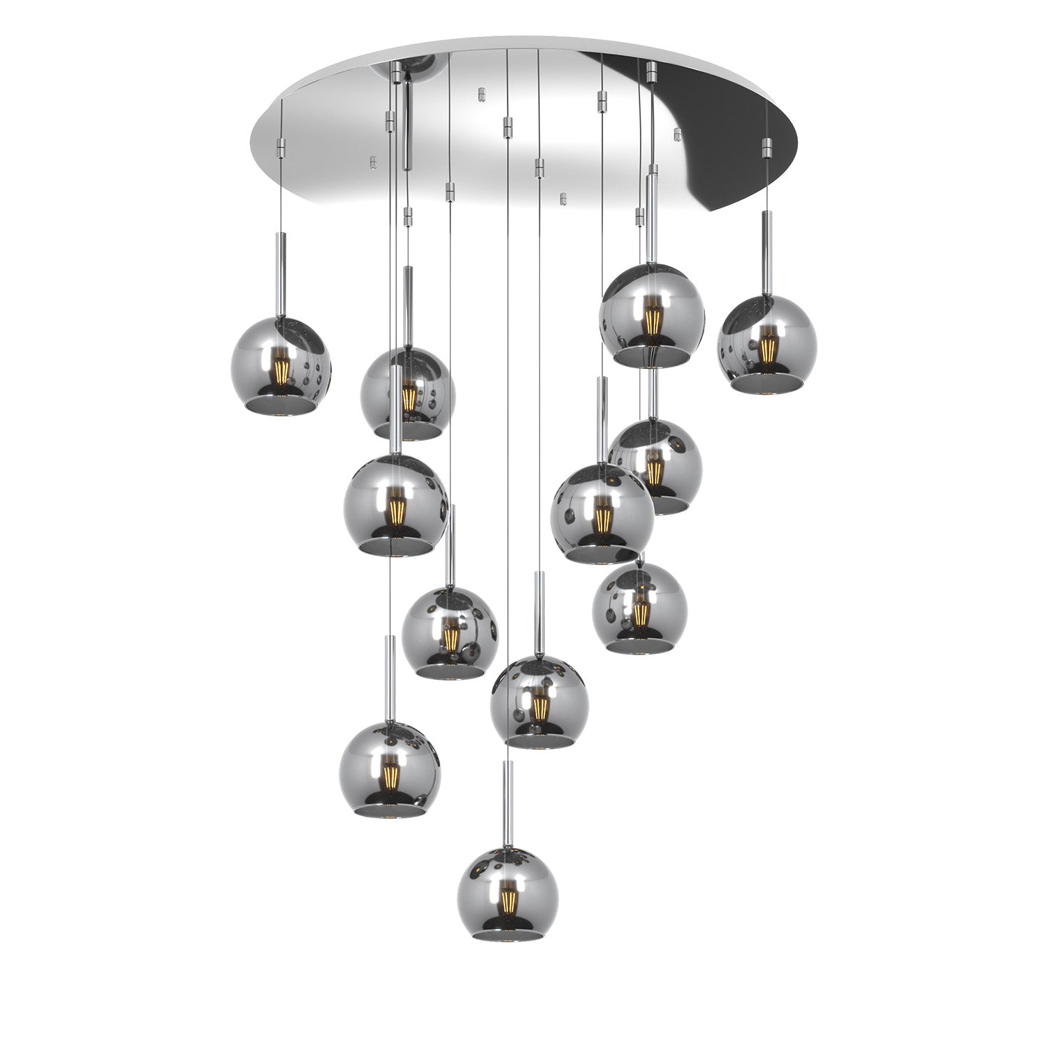 Lampadario Contemporaneo Future Metallo Cromo Vetro 12 Luci E27