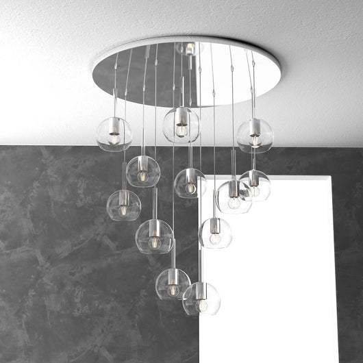 Lampadario Contemporaneo Future Metallo Cromo Vetro Trasparente 12 Luci E27