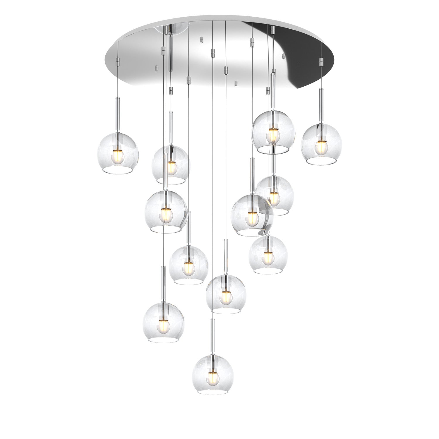 Lampadario Contemporaneo Future Metallo Cromo Vetro Trasparente 12 Luci E27