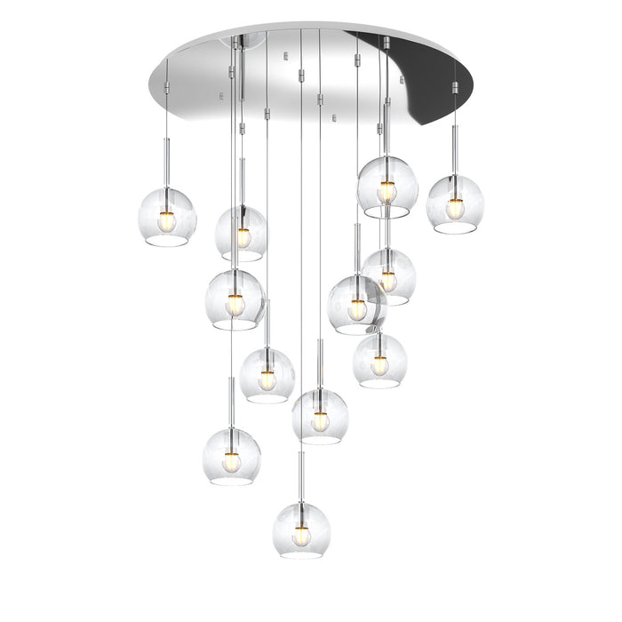 Lampadario Contemporaneo Future Metallo Cromo Vetro Trasparente 12 Luci E27