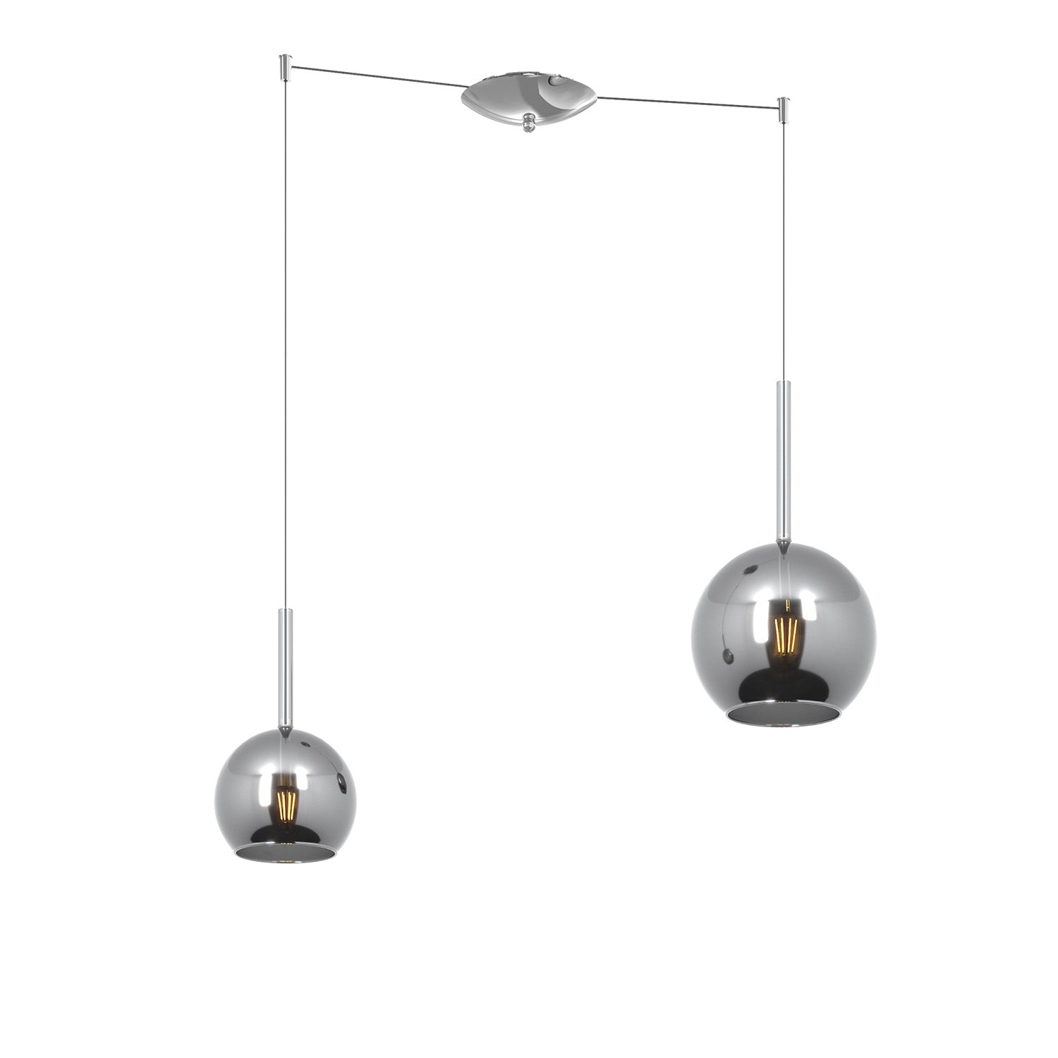 Lampadario Contemporaneo Future Metallo Cromo Vetro 2 Luci E27