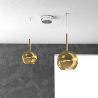 Lampadario Contemporaneo Future Metallo Cromo Vetro Oro 2 Luci E27