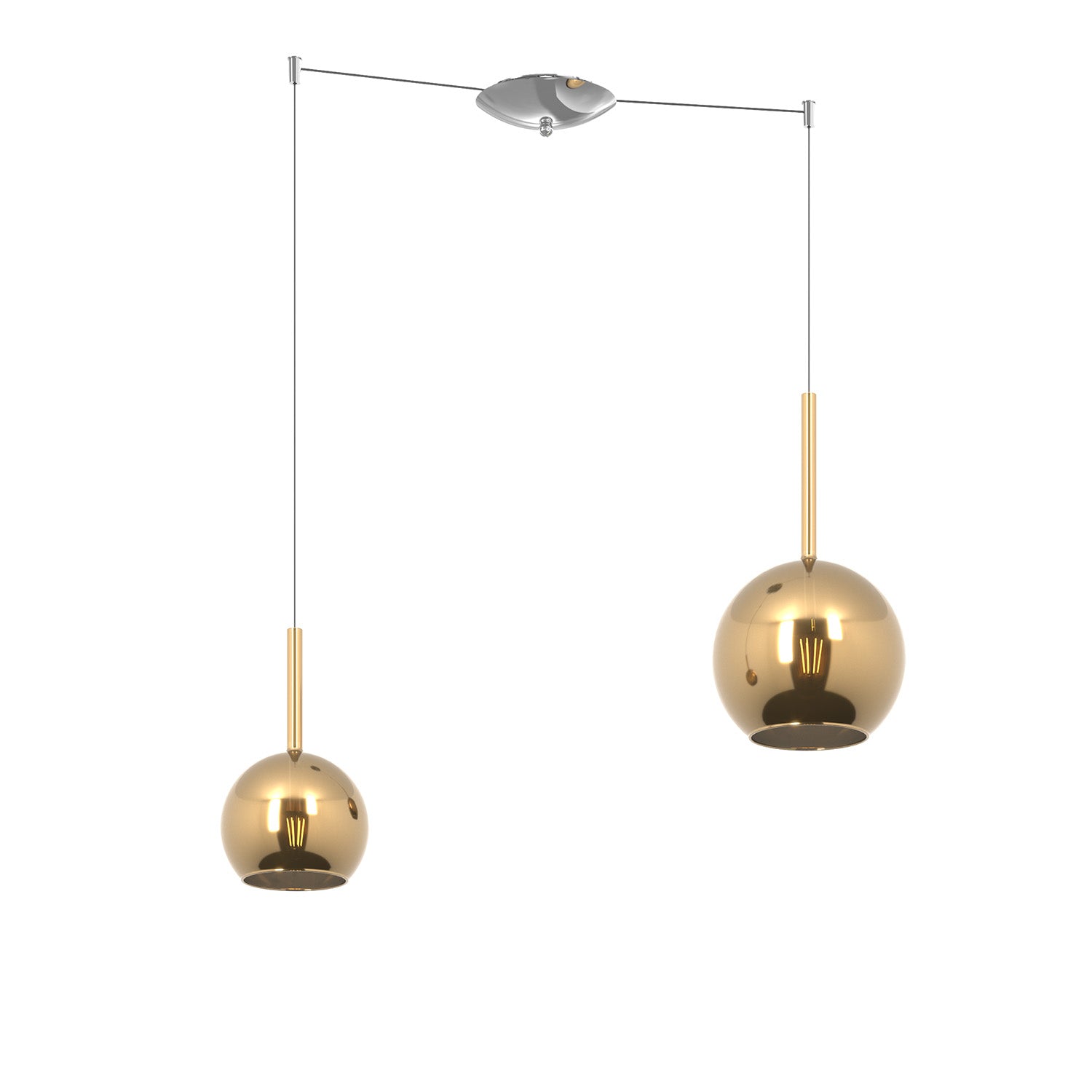 Lampadario Contemporaneo Future Metallo Cromo Vetro Oro 2 Luci E27