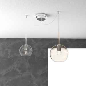 Lampadario Contemporaneo Future Metallo Cromo Vetro Trasp-Ambra 2 Luci E27