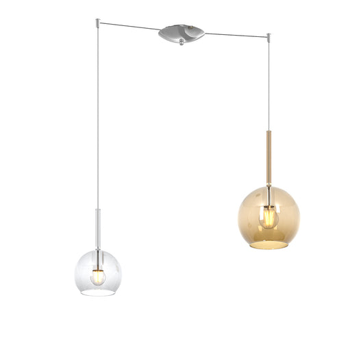 Lampadario Contemporaneo Future Metallo Cromo Vetro Trasp-Ambra 2 Luci E27