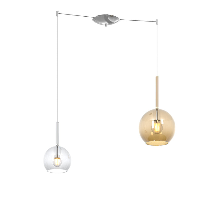 Lampadario Contemporaneo Future Metallo Cromo Vetro Trasp-Ambra 2 Luci E27