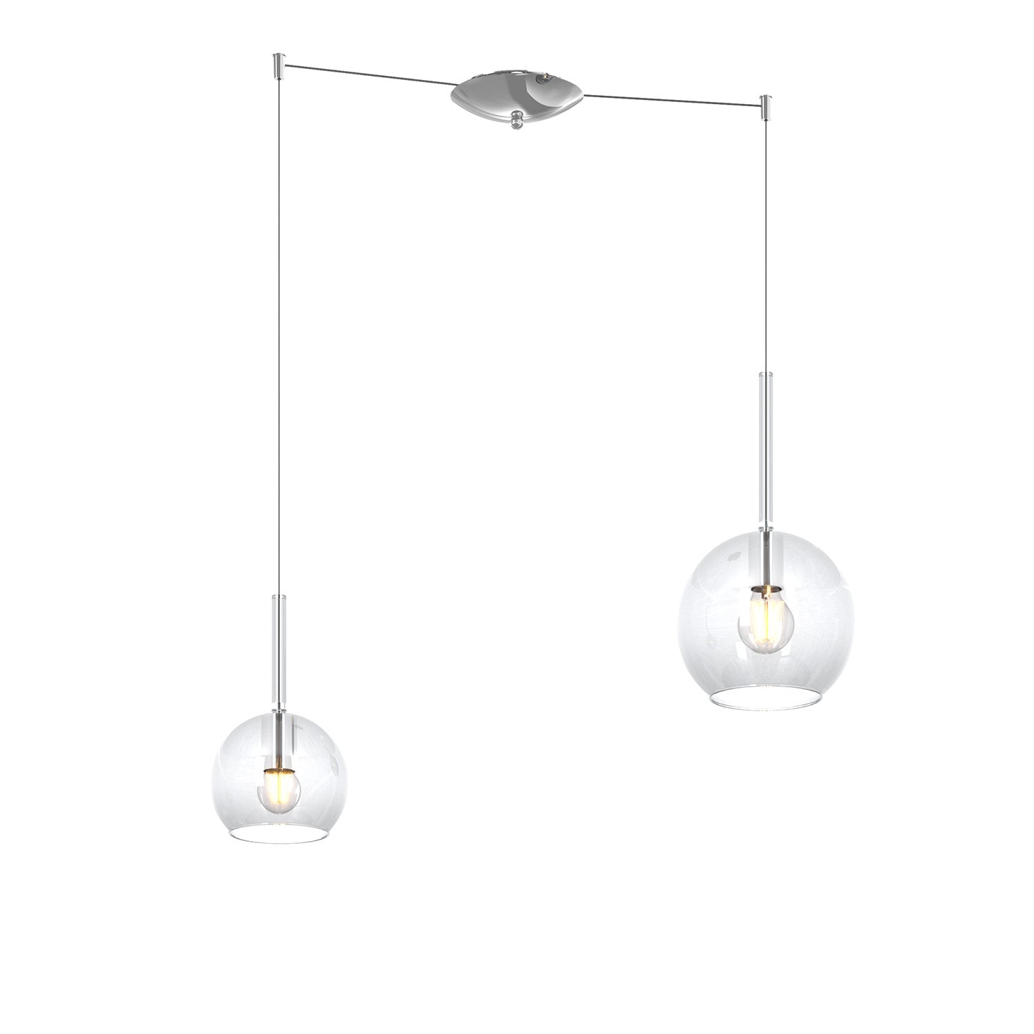 Lampadario Contemporaneo Future Metallo Cromo Vetro Trasparente 2 Luci E27