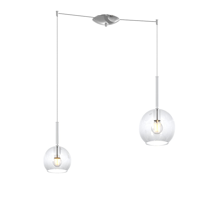Lampadario Contemporaneo Future Metallo Cromo Vetro Trasparente 2 Luci E27
