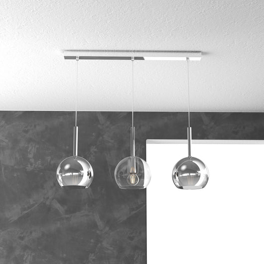 Lampadario Rettangolare Future Metallo Cromo Vetro Trasp-Cromo 3 Luci E27