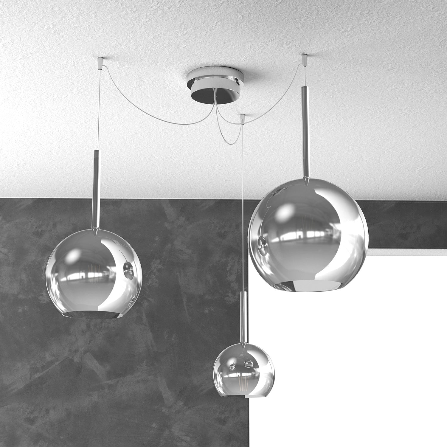 Lampadario Contemporaneo Future Metallo Cromo Vetro 3 Luci E27