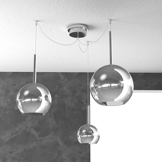 Lampadario Contemporaneo Future Metallo Cromo Vetro 3 Luci E27