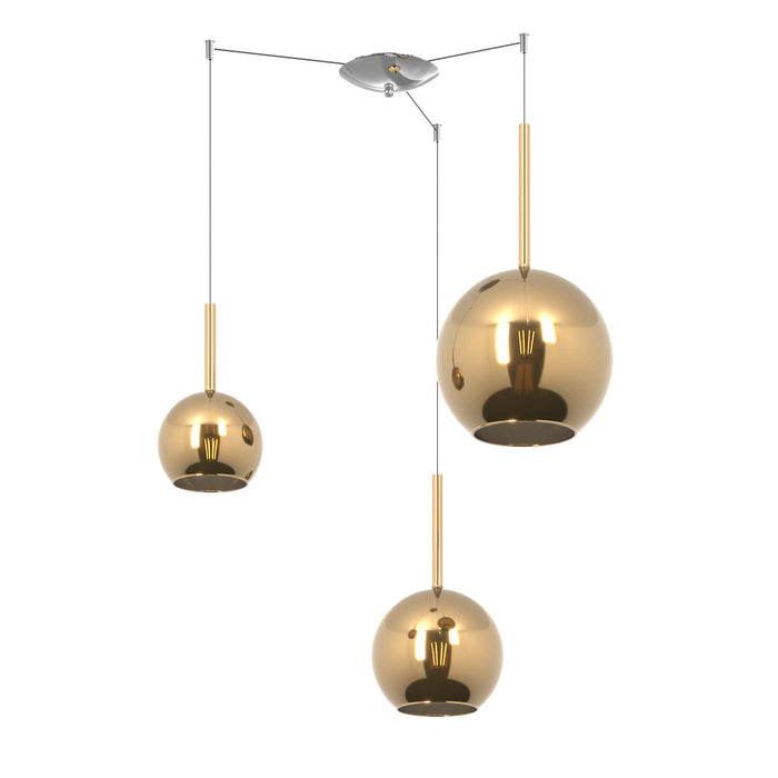 Lampadario Contemporaneo Future Metallo Cromo Vetro Oro 3 Luci E27