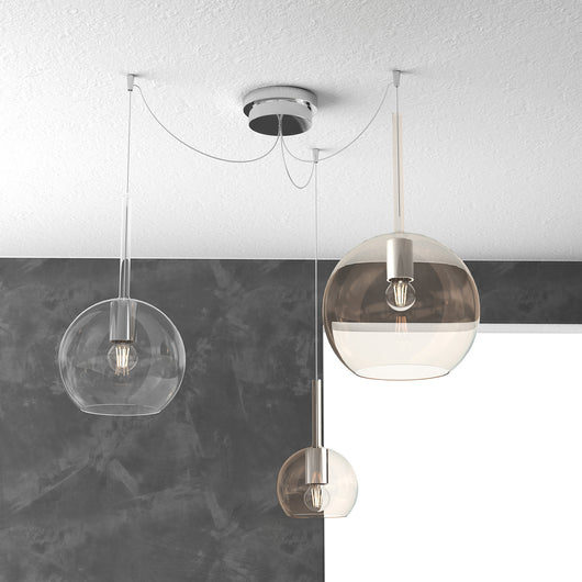 Lampadario Contemporaneo Future Metallo Cromo Vetro Mix Trasp-Ambra 3 Luci E27
