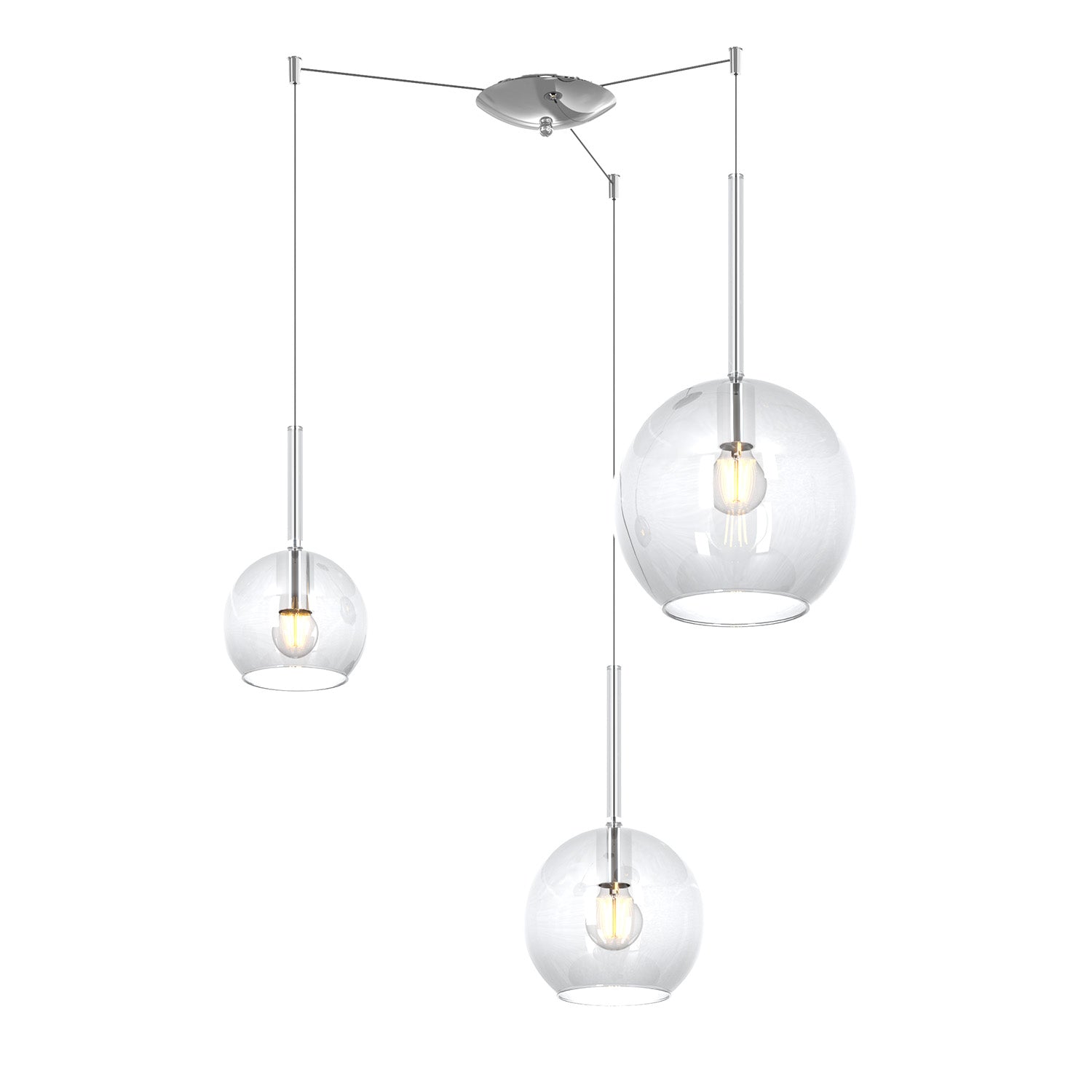 Lampadario Contemporaneo Future Metallo Cromo Vetro Trasparente 3 Luci E27
