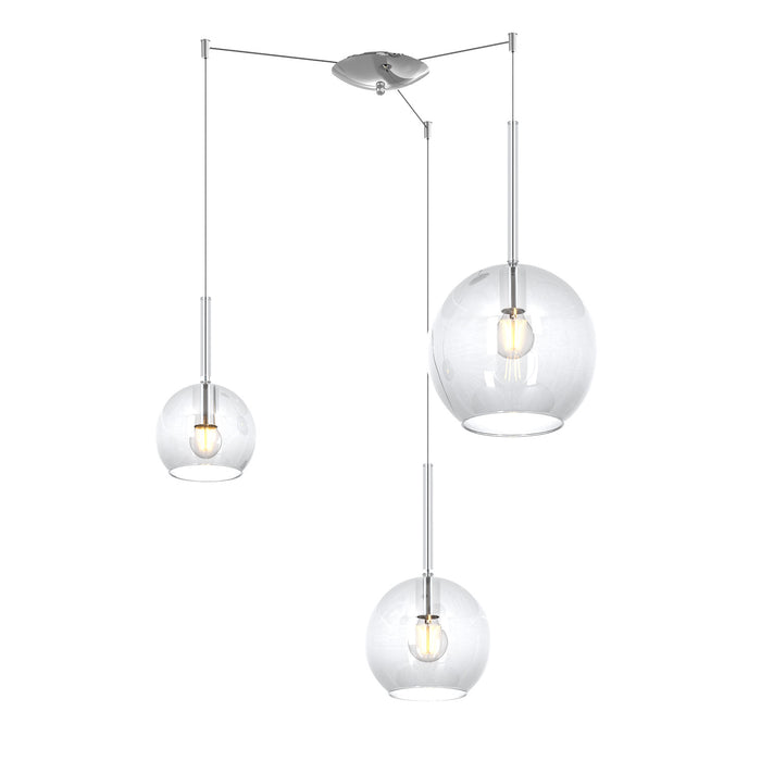 Lampadario Contemporaneo Future Metallo Cromo Vetro Trasparente 3 Luci E27