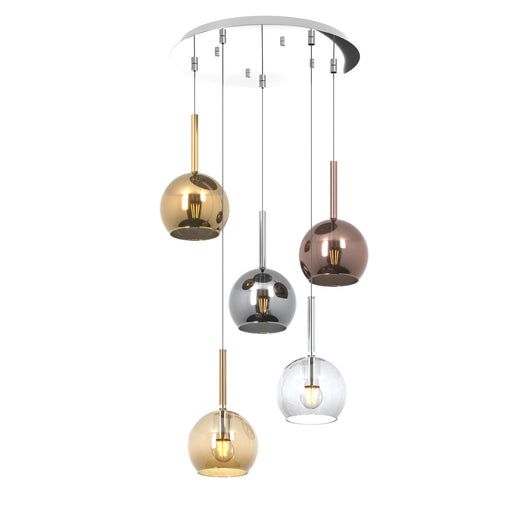 Lampadario Contemporaneo Future Metallo Cromo Vetro Multicolor 5 Luci E27