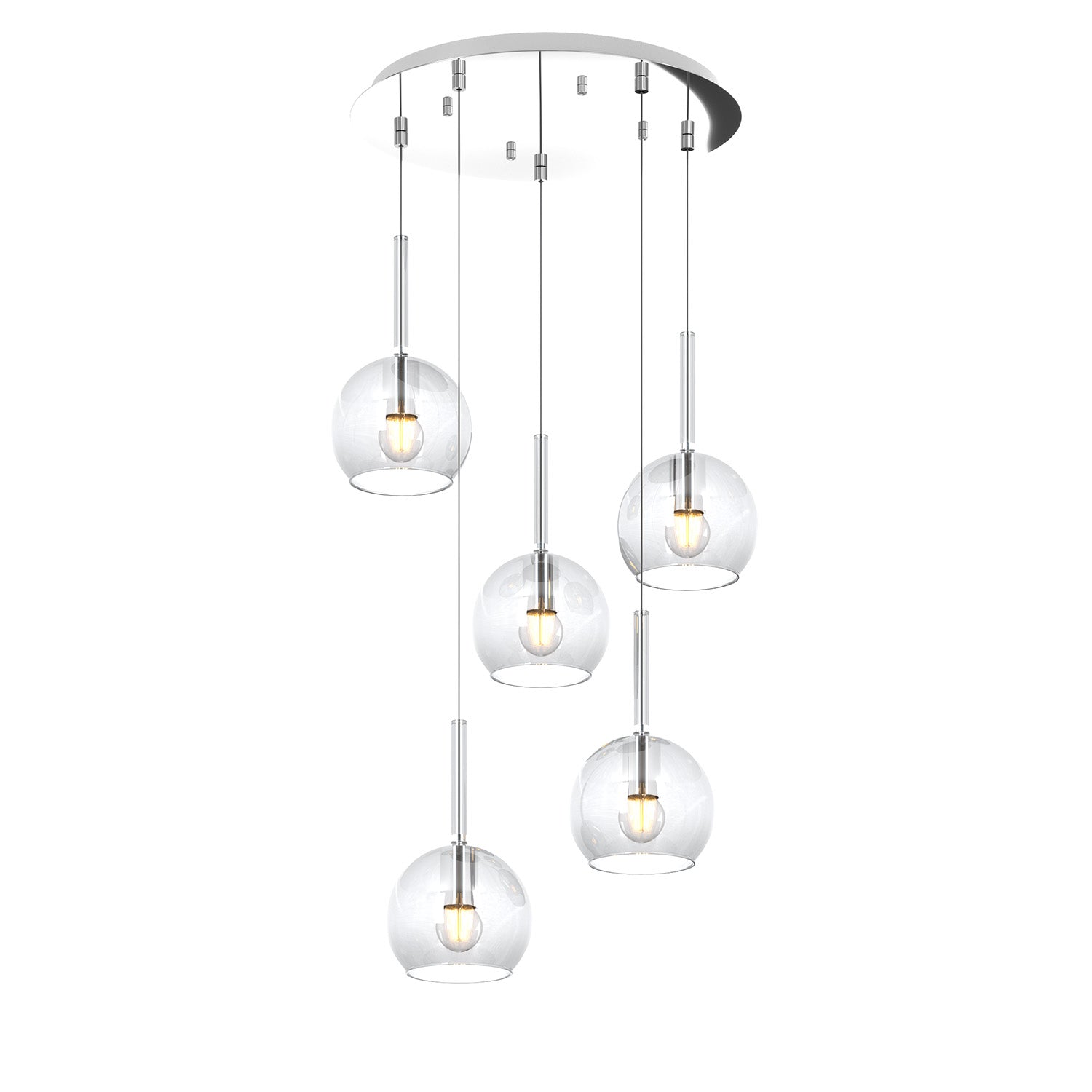 Lampadario Contemporaneo Future Metallo Cromo Vetro Trasparente 5 Luci E27